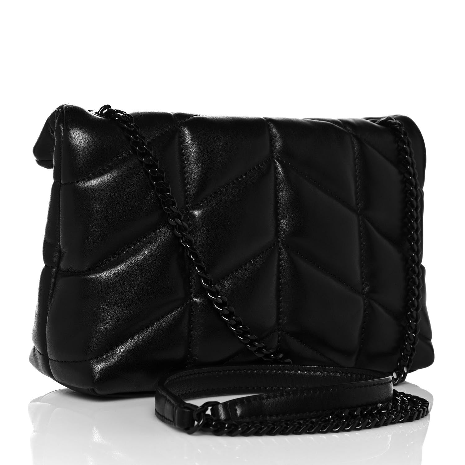 Saint Laurent Lambskin Quilted Toy Loulou Puffer Monogram Chain Satchel Black 3 of 13