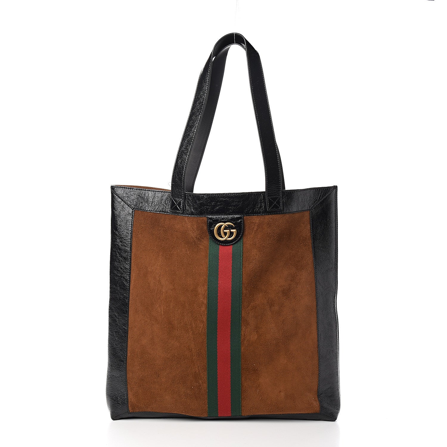 Gucci Suede Patent Web Large Ophidia Vertical Shopping Tote Nocciola Black 2 of 10