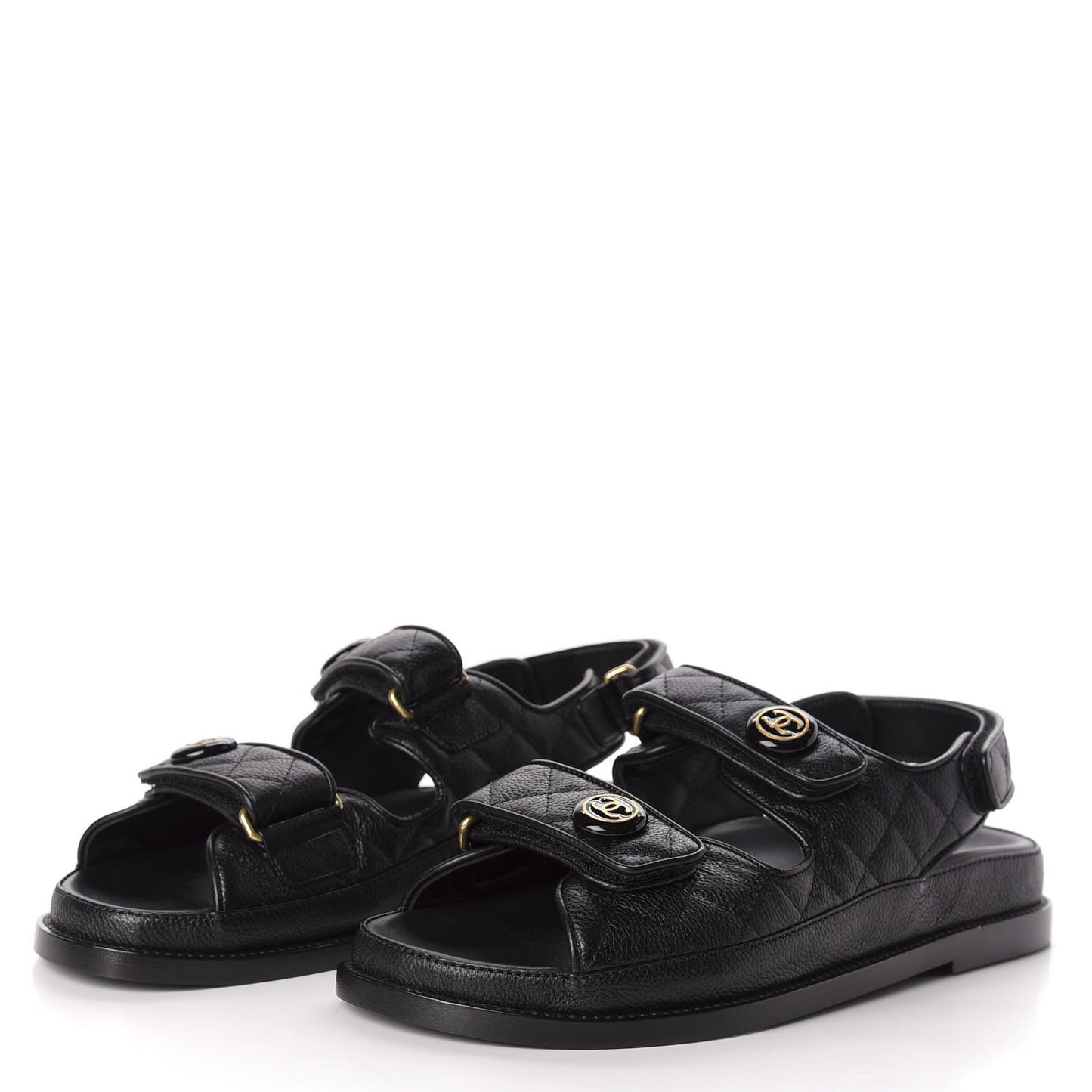 Grained Calfskin Velcro Dad Sandals 39 Black