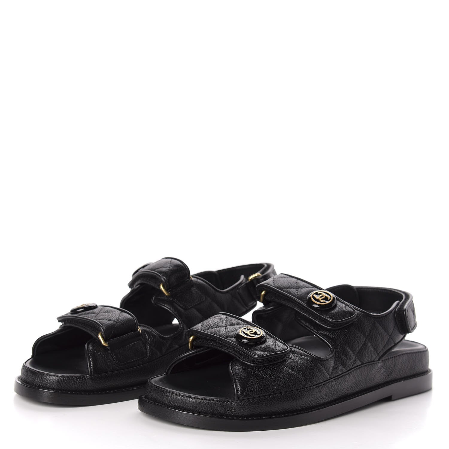 Chanel Grained Calfskin Velcro Dad Sandals 39 Black 3 of 10
