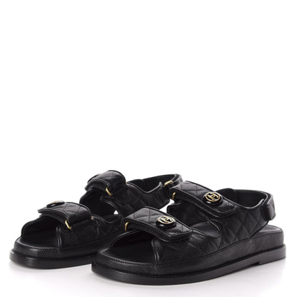 Chanel Grained Calfskin Velcro Dad Sandals 39 Black 3 of 10