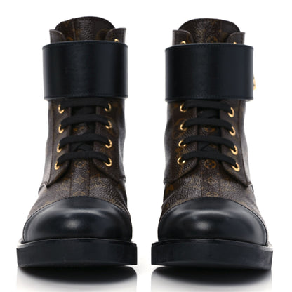Louis Vuitton Calfskin Monogram Wonderland Flat Ranger Boots 38 Black 2 of 9