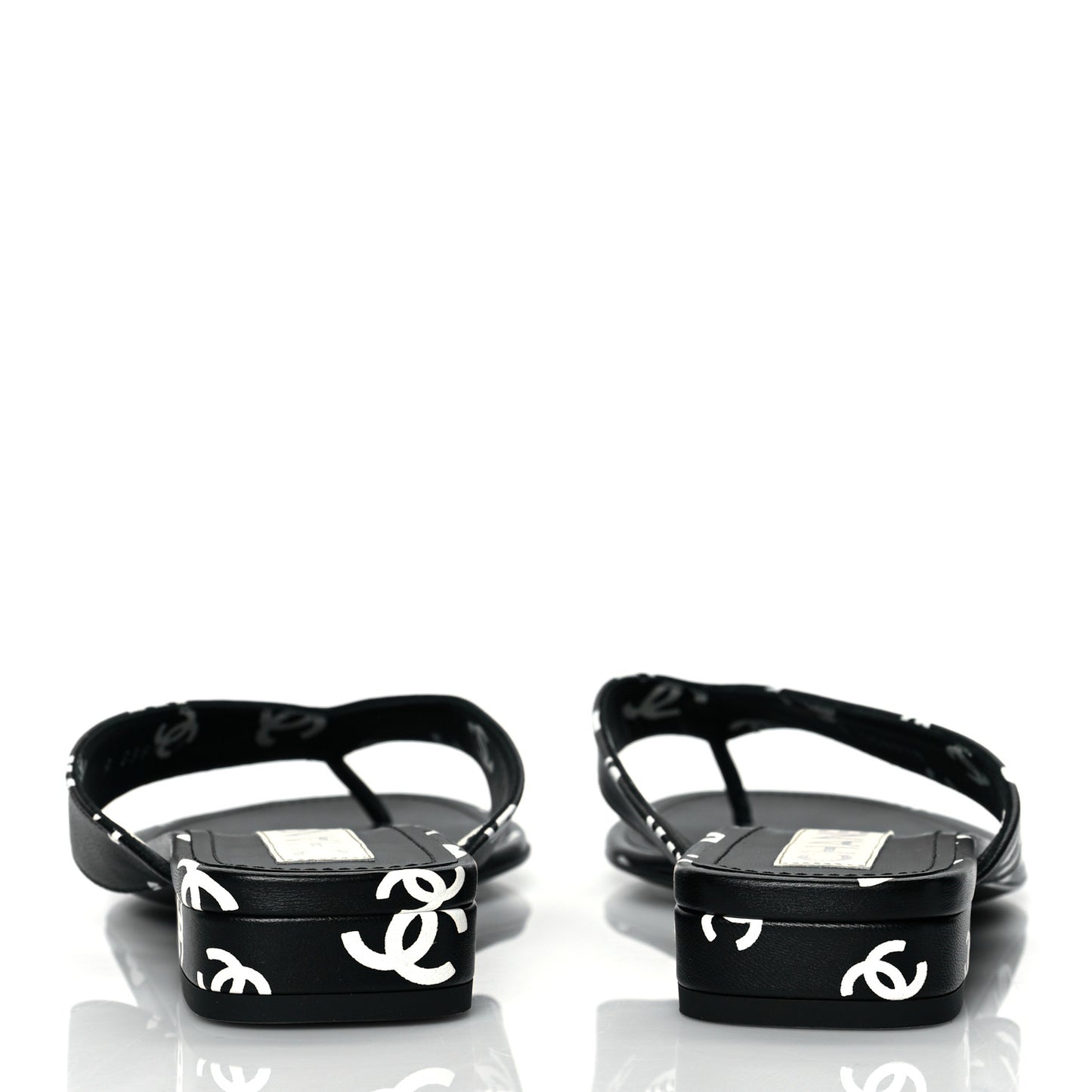Lambskin Printed CC Thong Sandals 39.5 Black White