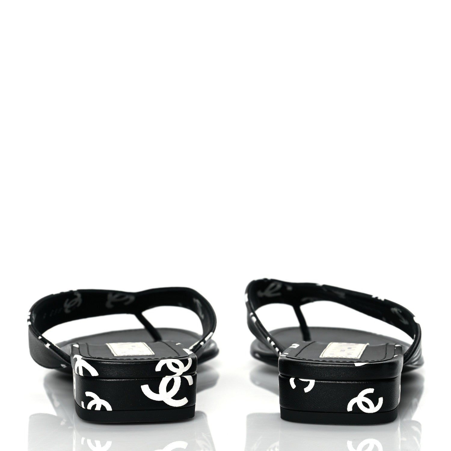 Chanel Lambskin Printed CC Thong Sandals 39.5 Black White 5 of 9