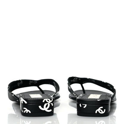 Chanel Lambskin Printed CC Thong Sandals 39.5 Black White 5 of 9
