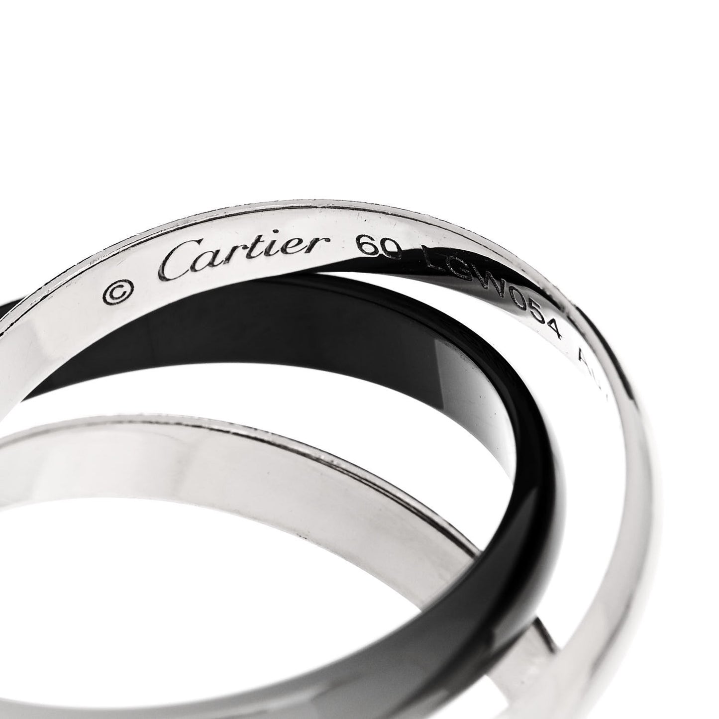 18K White Gold Black Ceramic Trinity Ring 60 9