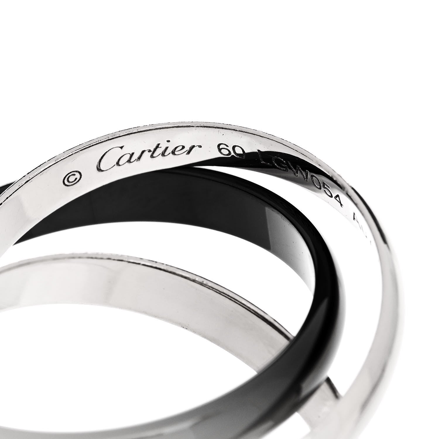 Cartier 18K White Gold Black Ceramic Trinity Ring 60 9 4 of 6