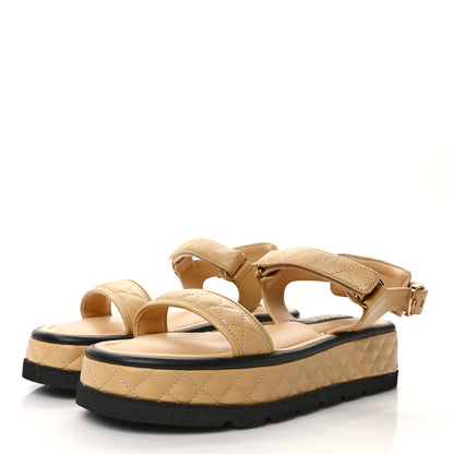 Chanel Lambskin Quilted Platform Sandals 41 Beige Black 3 of 10