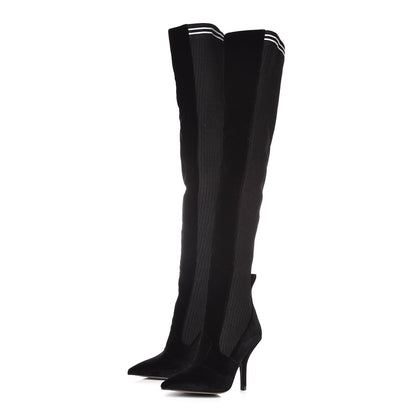 Fendi Velvet Lurex Rockoko Thigh High 105mm Boots 37 Black 3 of 6