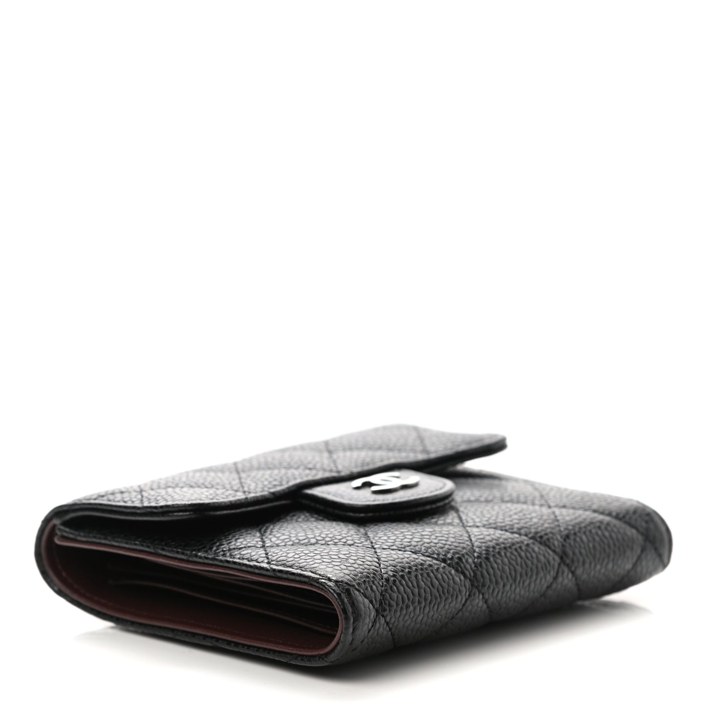 Caviar Quilted Compact Flap Wallet Black