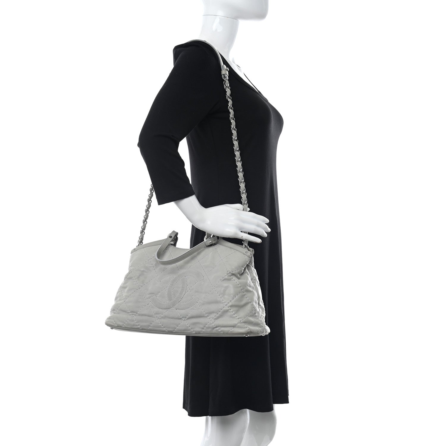 Chanel Iridescent Calfskin Diamond Stitched CC Shopping Tote Gris Clair 2 of 10