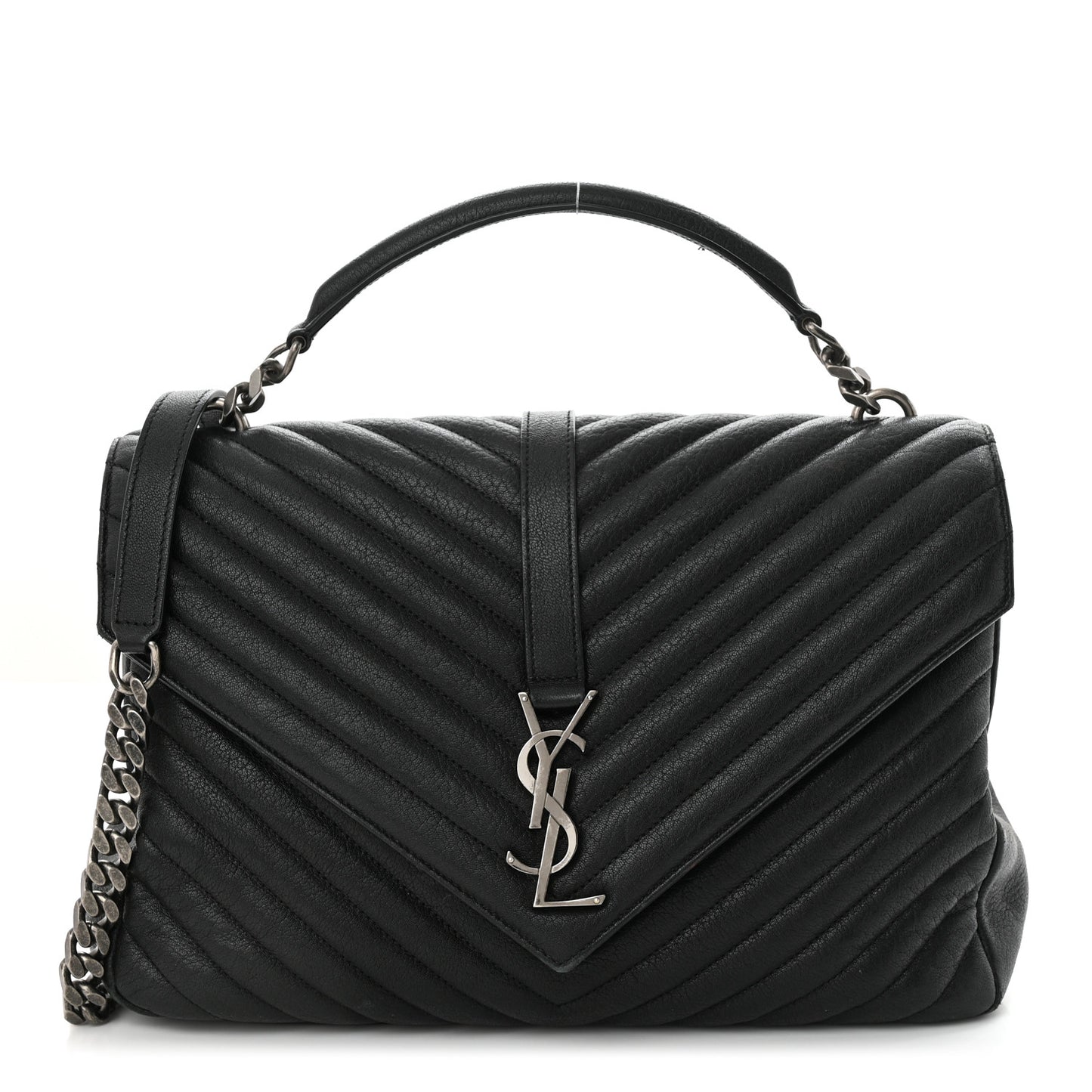 Sheepskin Matelasse Chevron Monogram Large College Satchel Black