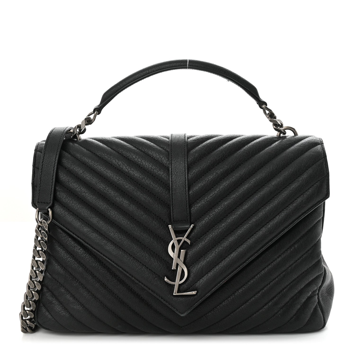 Saint Laurent Sheepskin Matelasse Chevron Monogram Large College Satchel Black 1 of 15