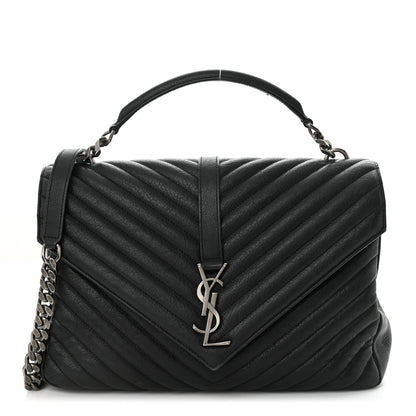 Saint Laurent Sheepskin Matelasse Chevron Monogram Large College Satchel Black 1 of 15