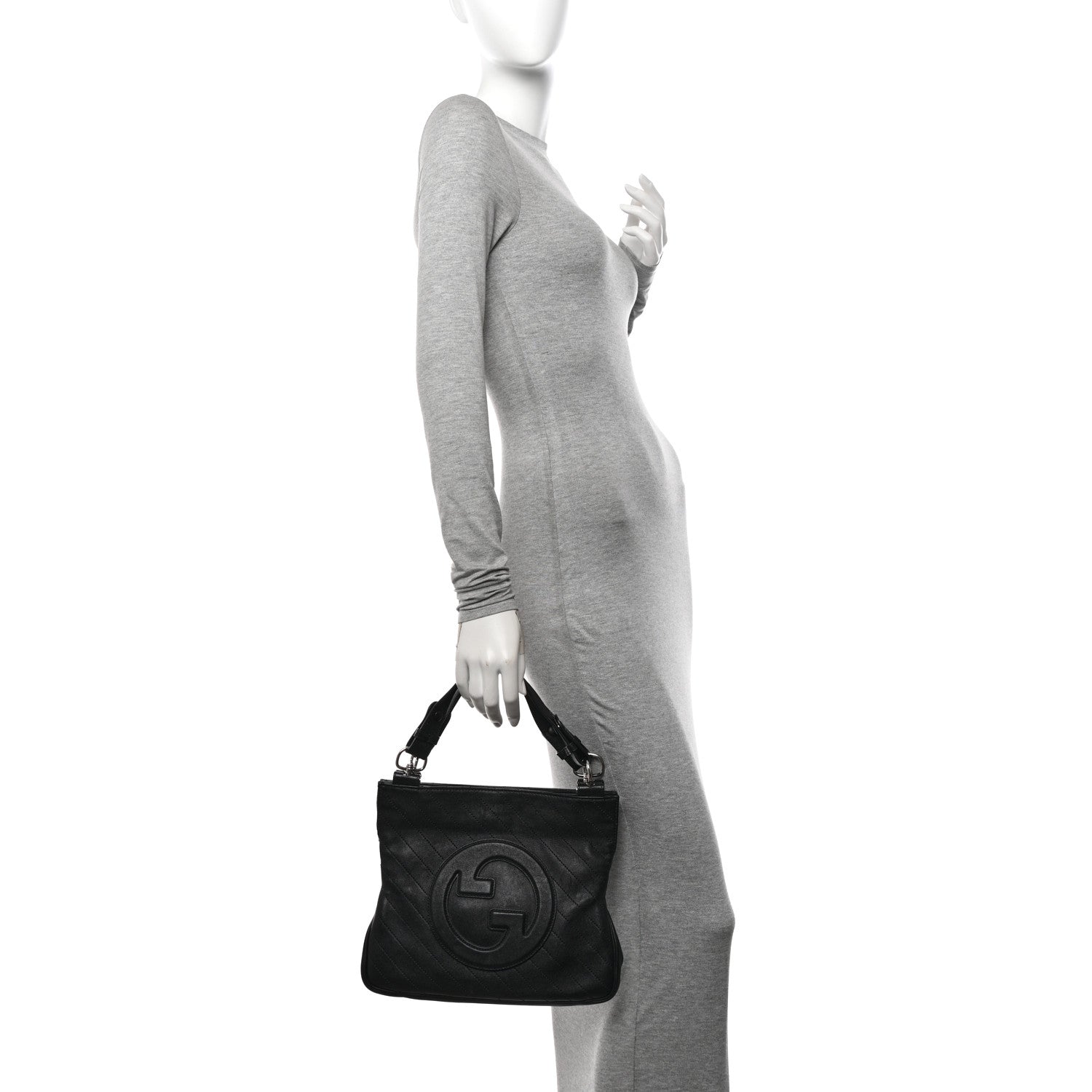 Gucci Sakai Be Green Calfskin Diagonal Stitched Small Blondie Tote Black 2 of 14