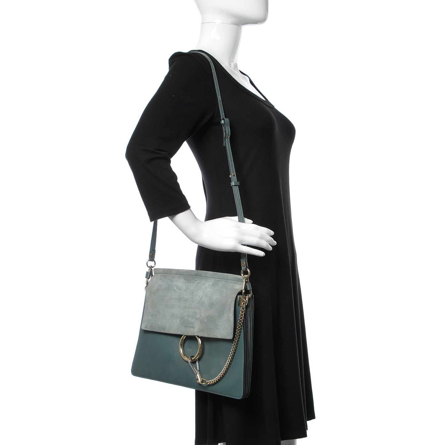 Suede Calfskin Medium Faye Shoulder Bag Cloudy Blue