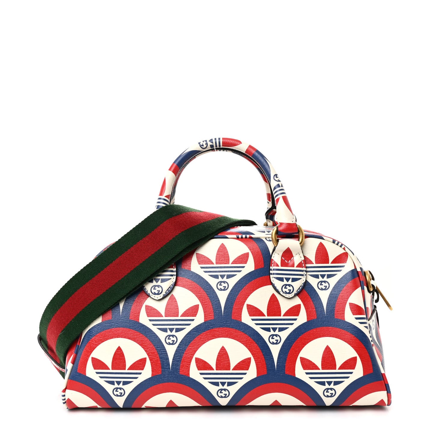 X ADIDAS Shangai Calfskin Web Trefoil Interlocking G Mini Duffle Bag Red White Blue