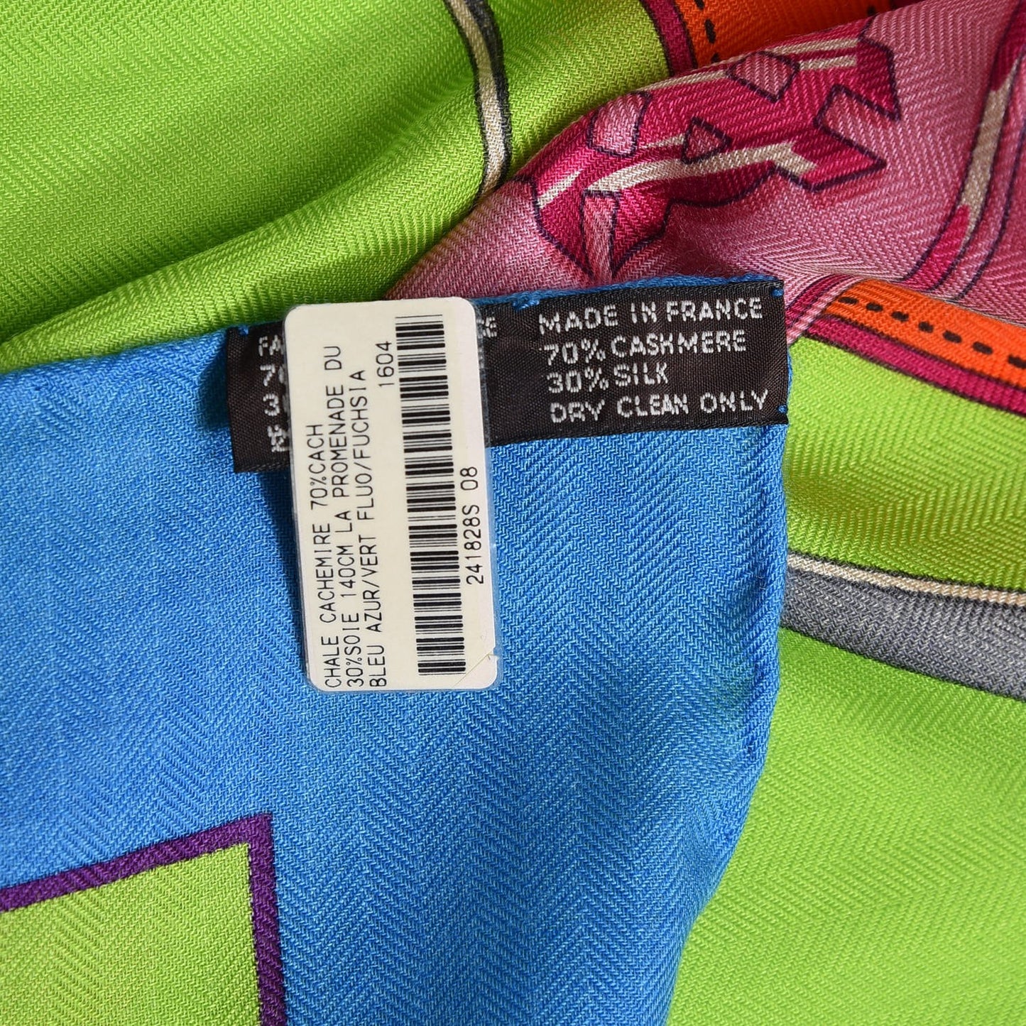 Cashmere Silk La Promenade Du Matin Shawl 140 Bleu Azur Vert Fluo Fuchsia