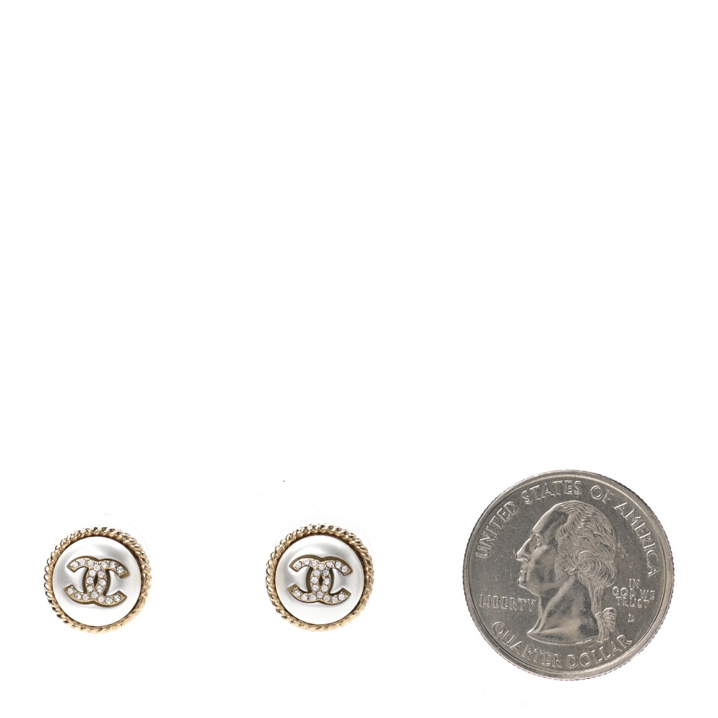 Pearl Crystal CC Round Earrings Gold
