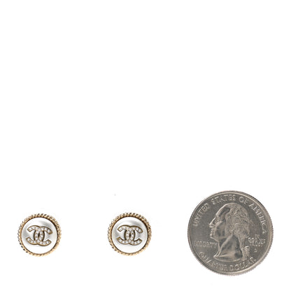 Chanel Pearl Crystal CC Round Earrings Gold 2 of 4