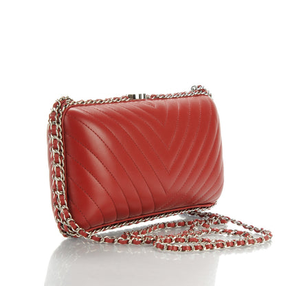 Chanel Lambskin Chevron Quilted Chain Around Clutch Dark Red 3 of 7