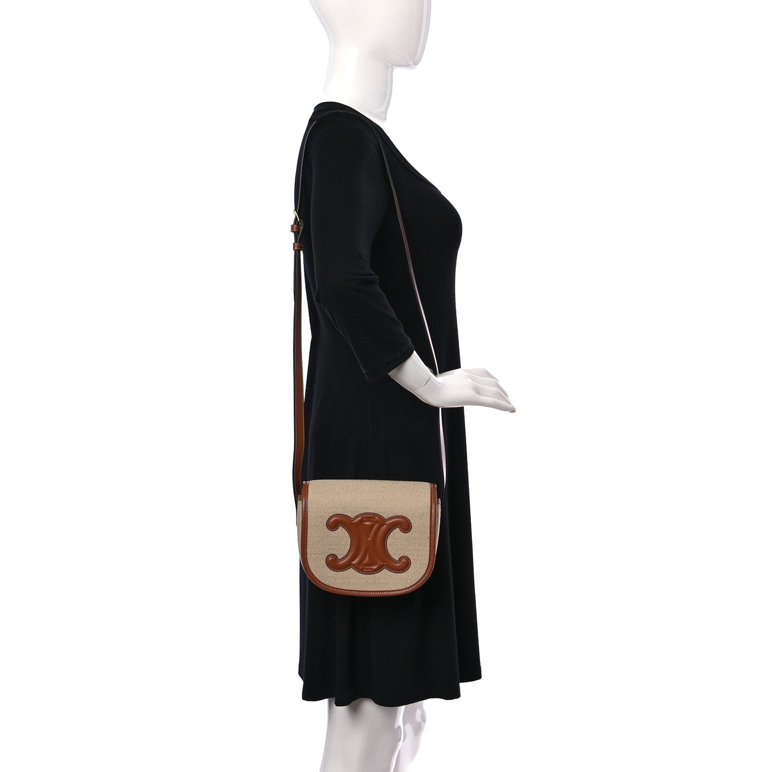 Celine Canvas Calfskin Folco Bag Natural Tan 2 of 9