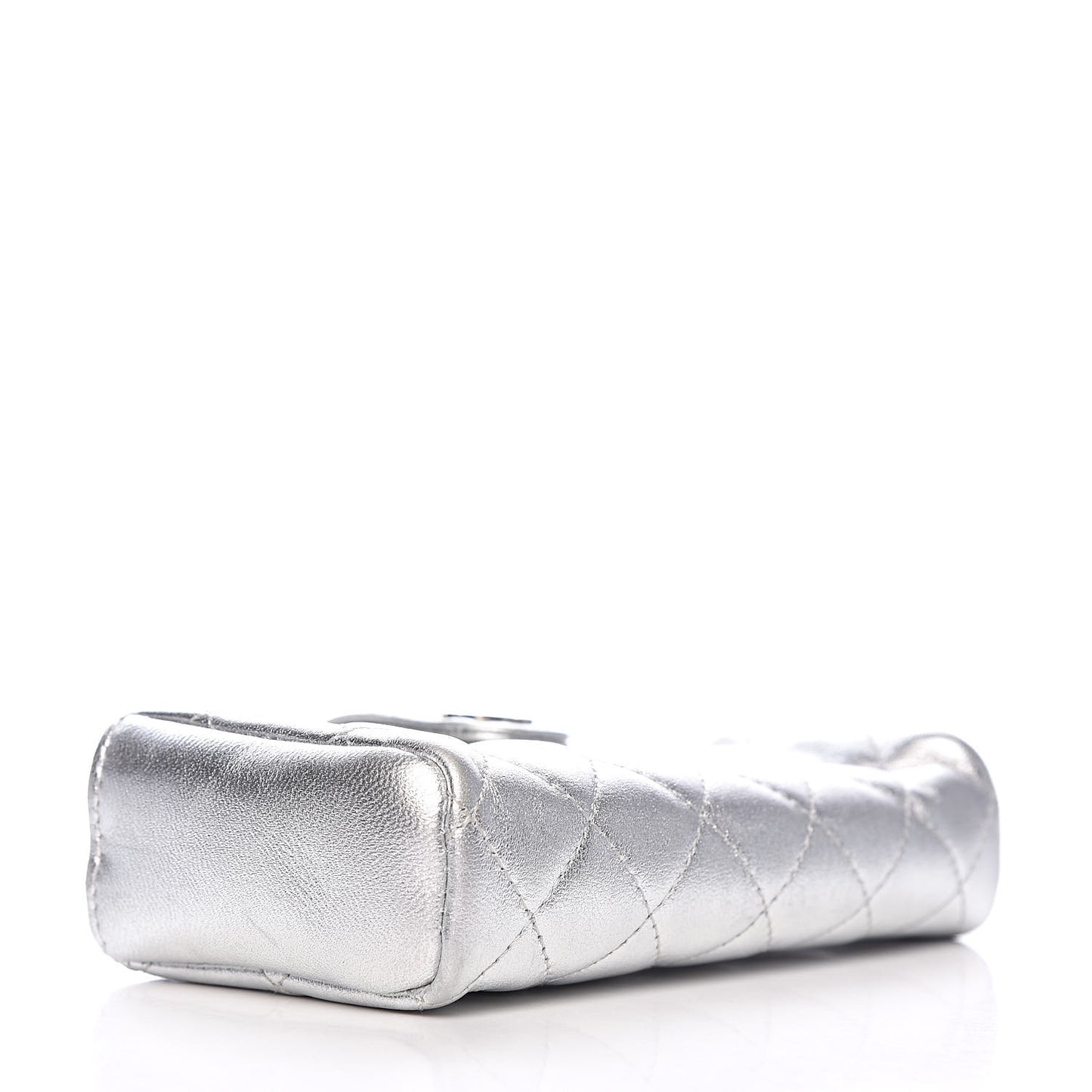 Metallic Lambskin Quilted Mini Phone Holder Clutch Silver