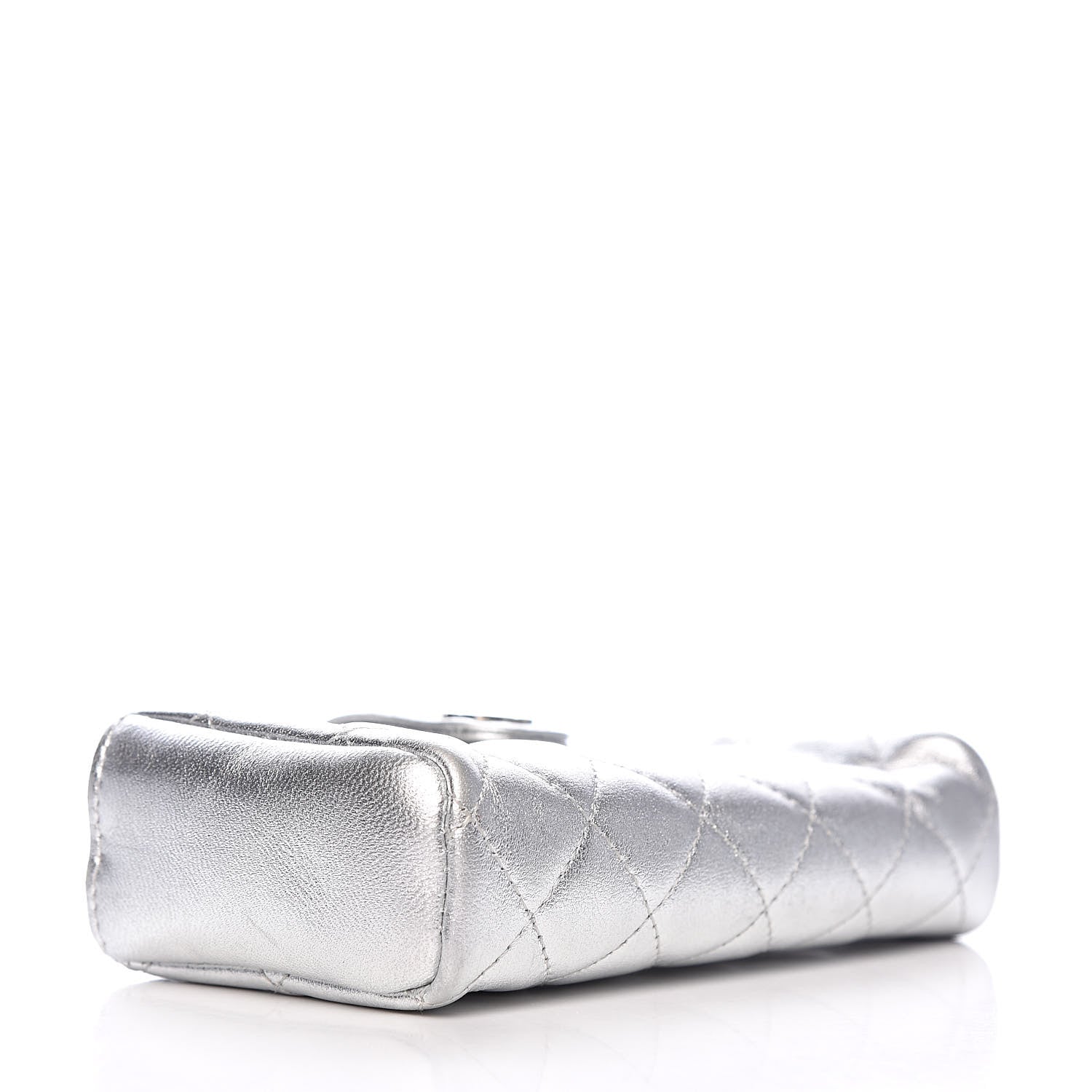 Chanel Metallic Lambskin Quilted Mini Phone Holder Clutch Silver 4 of 10