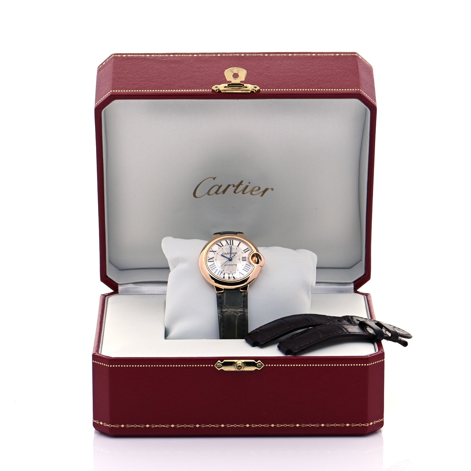 Cartier 18K Pink Gold Alligator 33mm Ballon Bleu De Cartier Automatic Watch Green 11 of 11