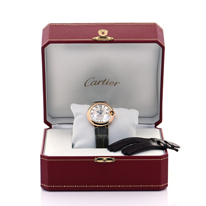 Cartier 18K Pink Gold Alligator 33mm Ballon Bleu De Cartier Automatic Watch Green 11 of 11
