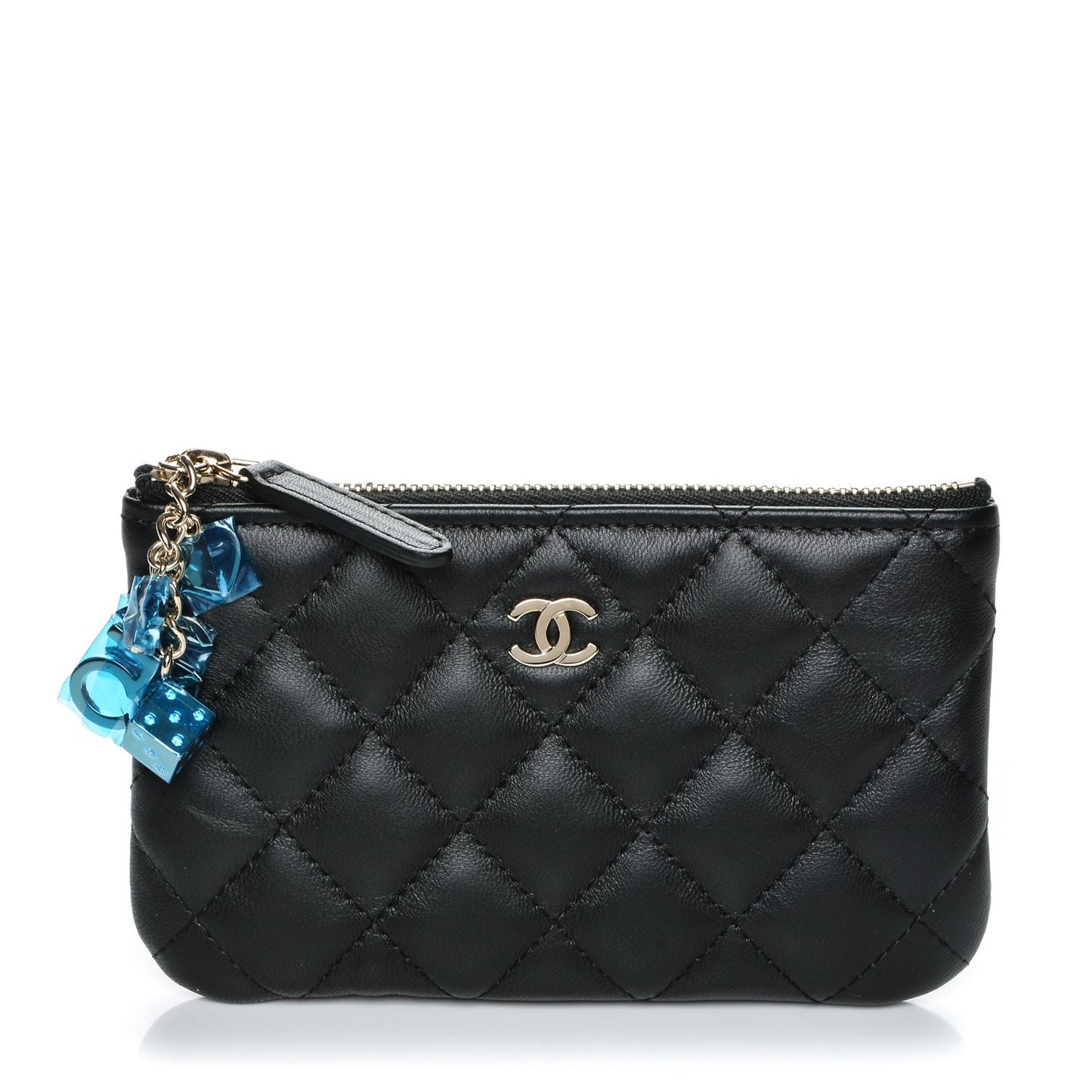 Lambskin Quilted Small Casino Cosmetic Case Black