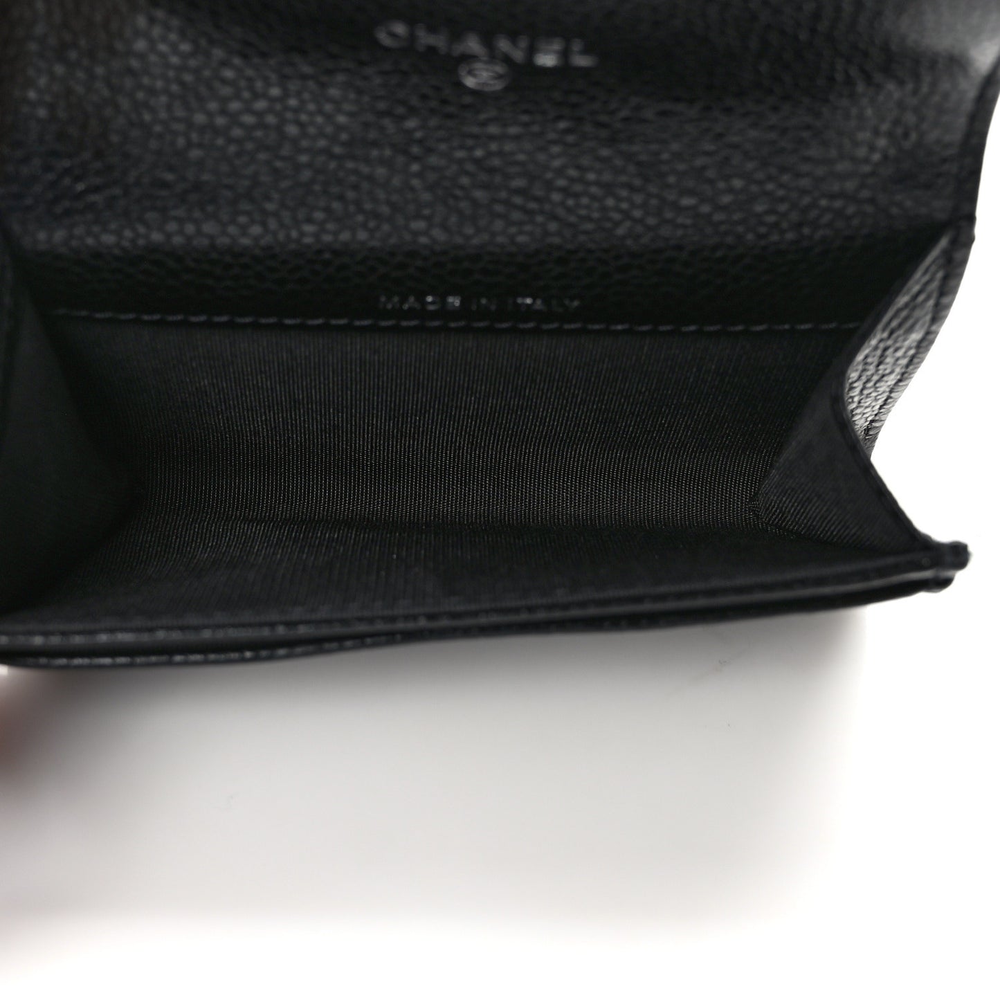 Caviar Camellia Embossed Card Holder Wallet Black