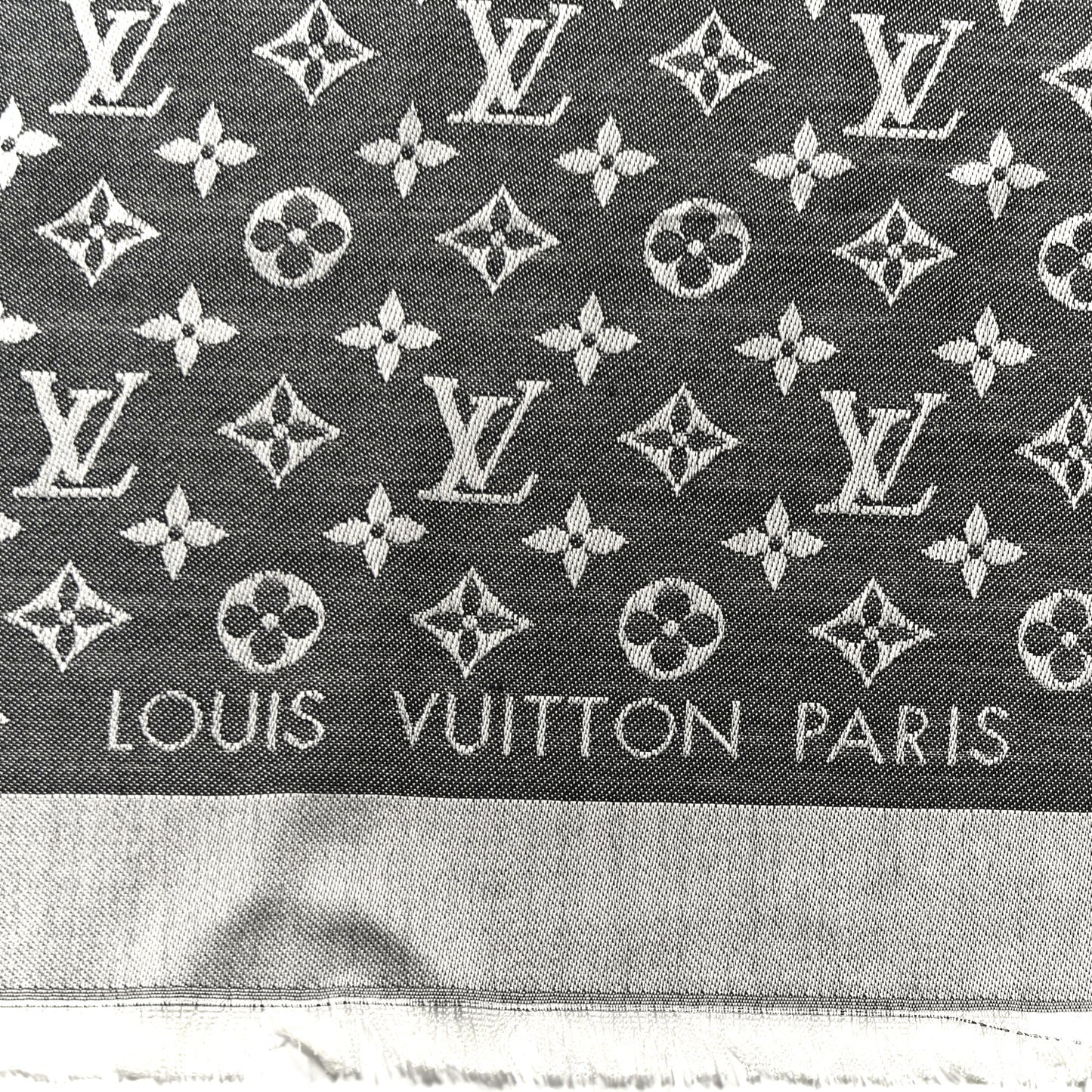 Silk Wool Monogram Denim Shawl Black
