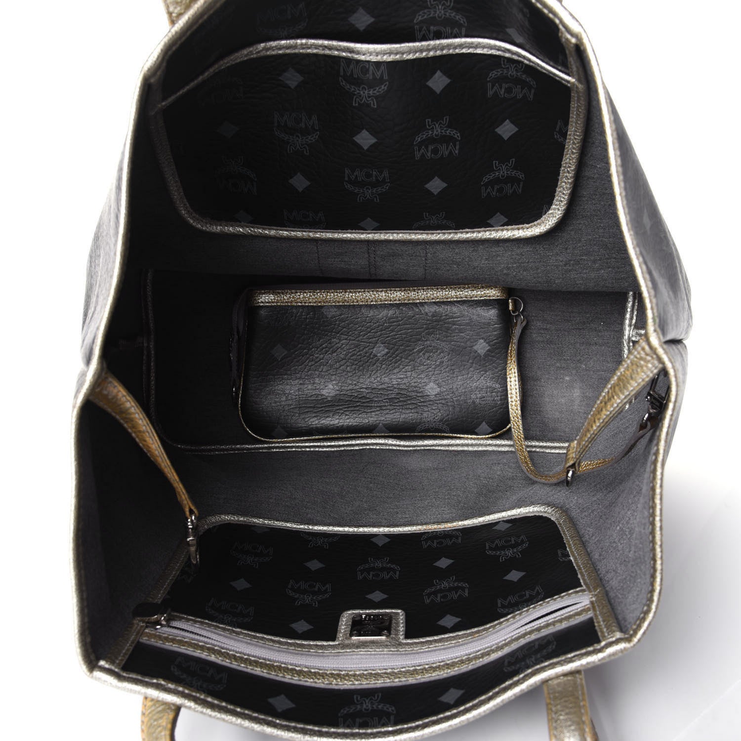 MCM Visetos Striped Munich Lion Tote Black 5 of 13