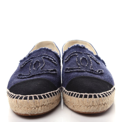 Chanel Denim Toile CC Espadrilles 38 Navy Black 5 of 11