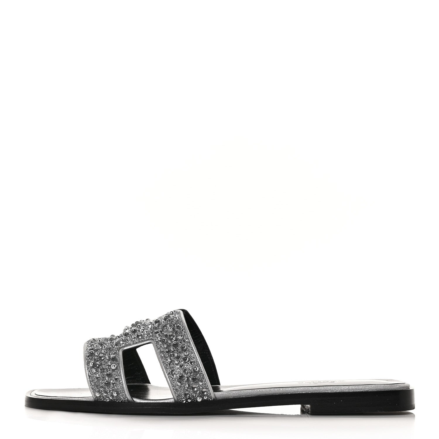 Hermes Velvet Goatskin Crystal Beads Oran Sandals 37.5 Gris Argente 1 of 8
