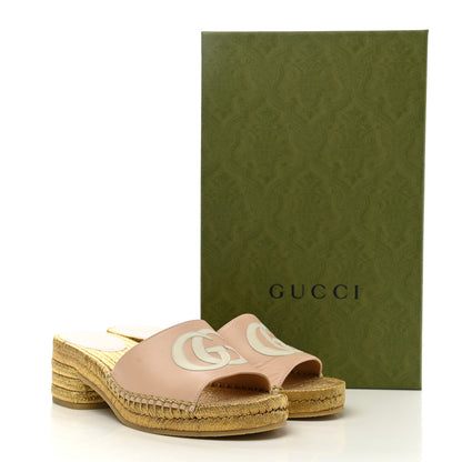 Gucci Malaga Kid Lifford Calfskin GG Mid Heel Slide Sandals 35 Skin Rose Dusty White 12 of 12