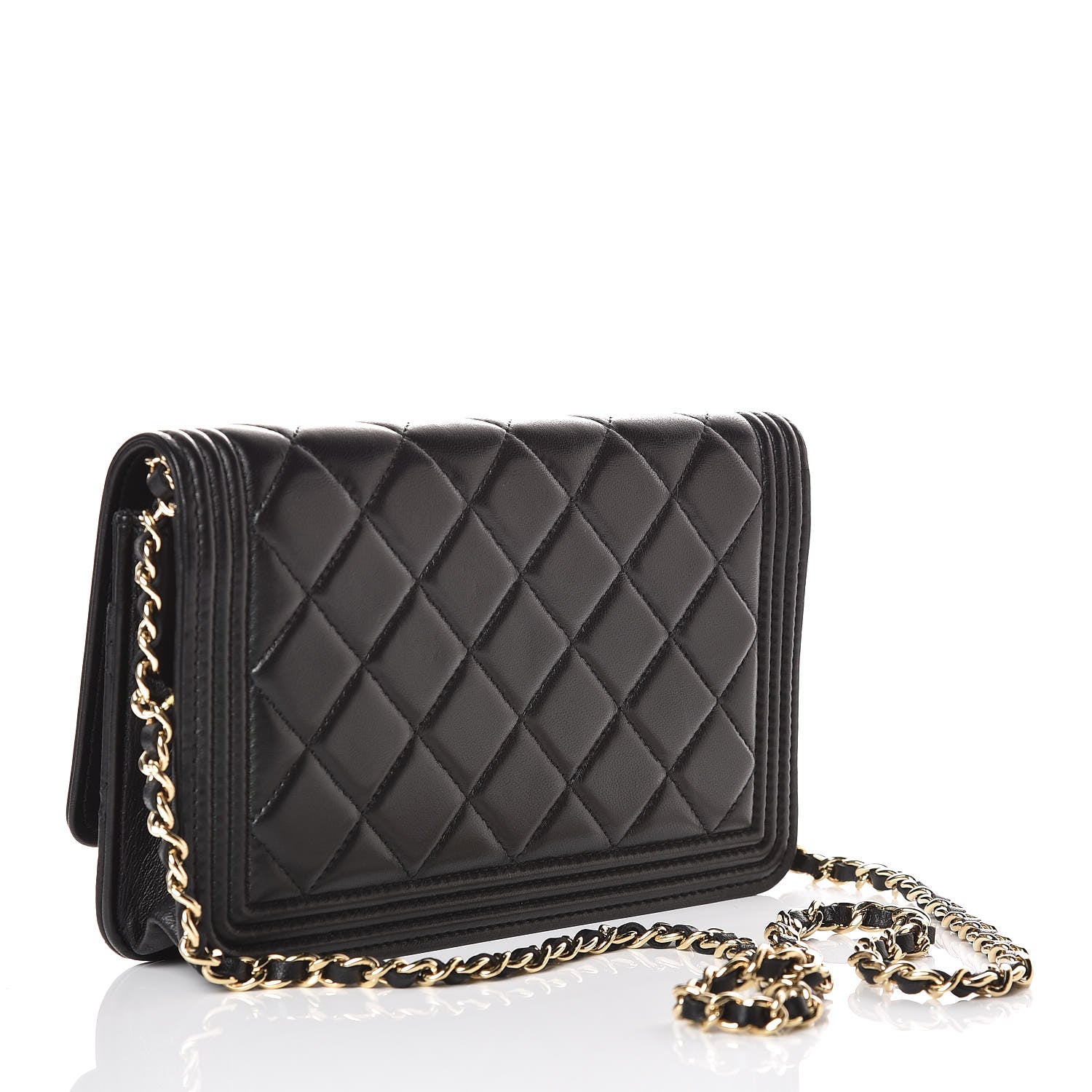 Chanel Lambskin Quilted Boy Wallet On Chain WOC Black 3 of 9