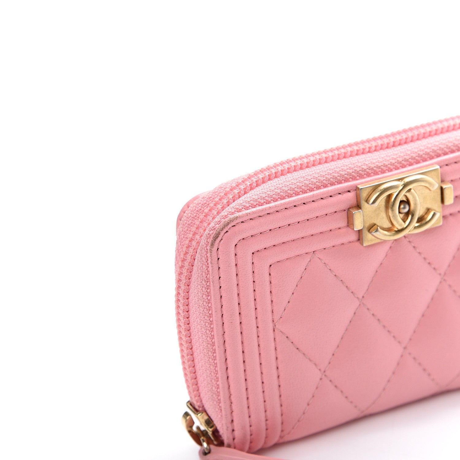 Chanel Lambskin Quilted Boy Zip Around Coin Purse Wallet Pink 9 of 14
