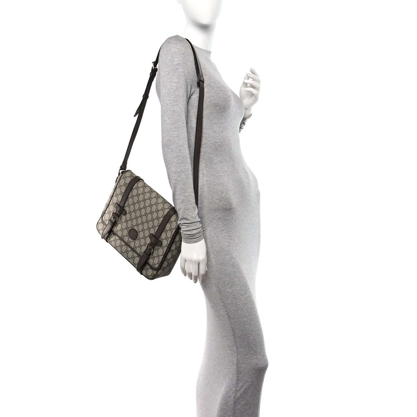 GG Supreme Monogram Textured Dollar Calfskin Retro Interlocking G Flap Messenger Bag Beige Ebony New Acero