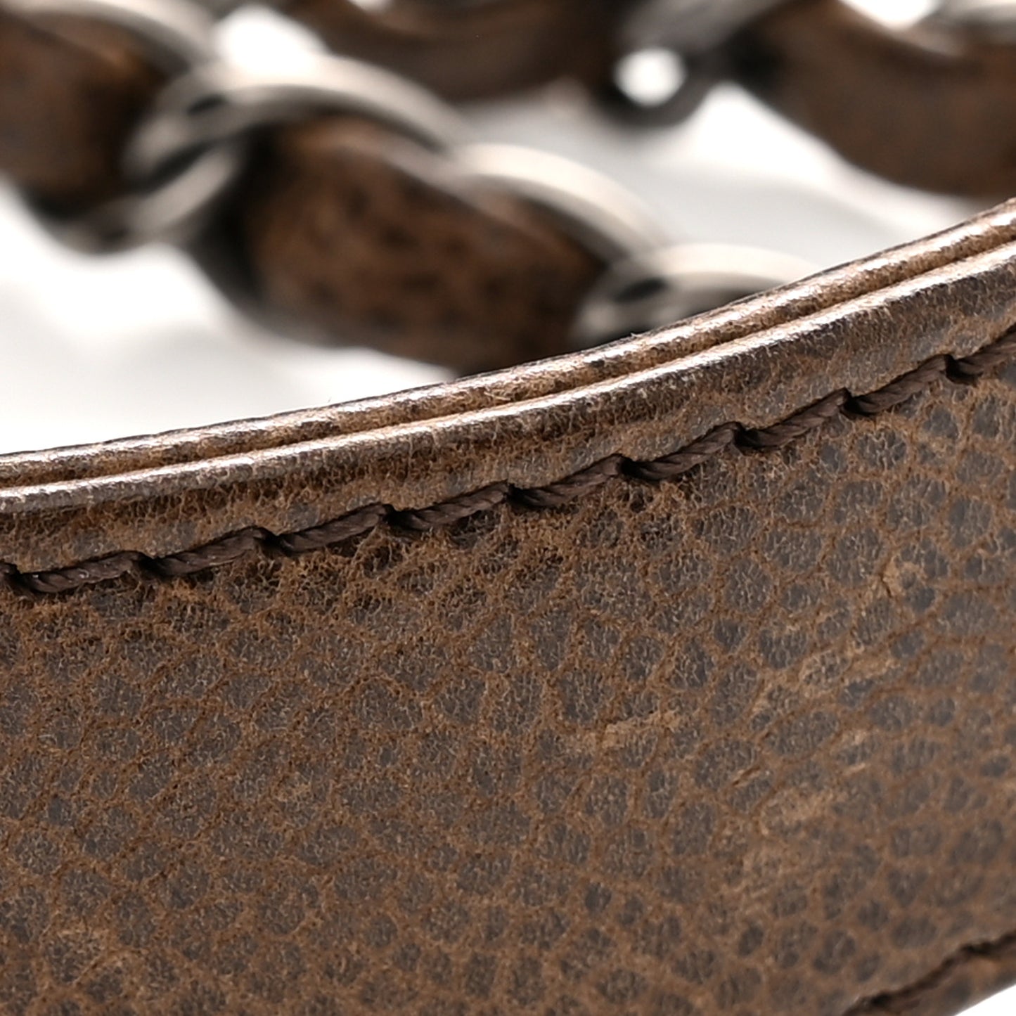 Distressed Glazed Caviar Quilted Large Elastic Tote Brown