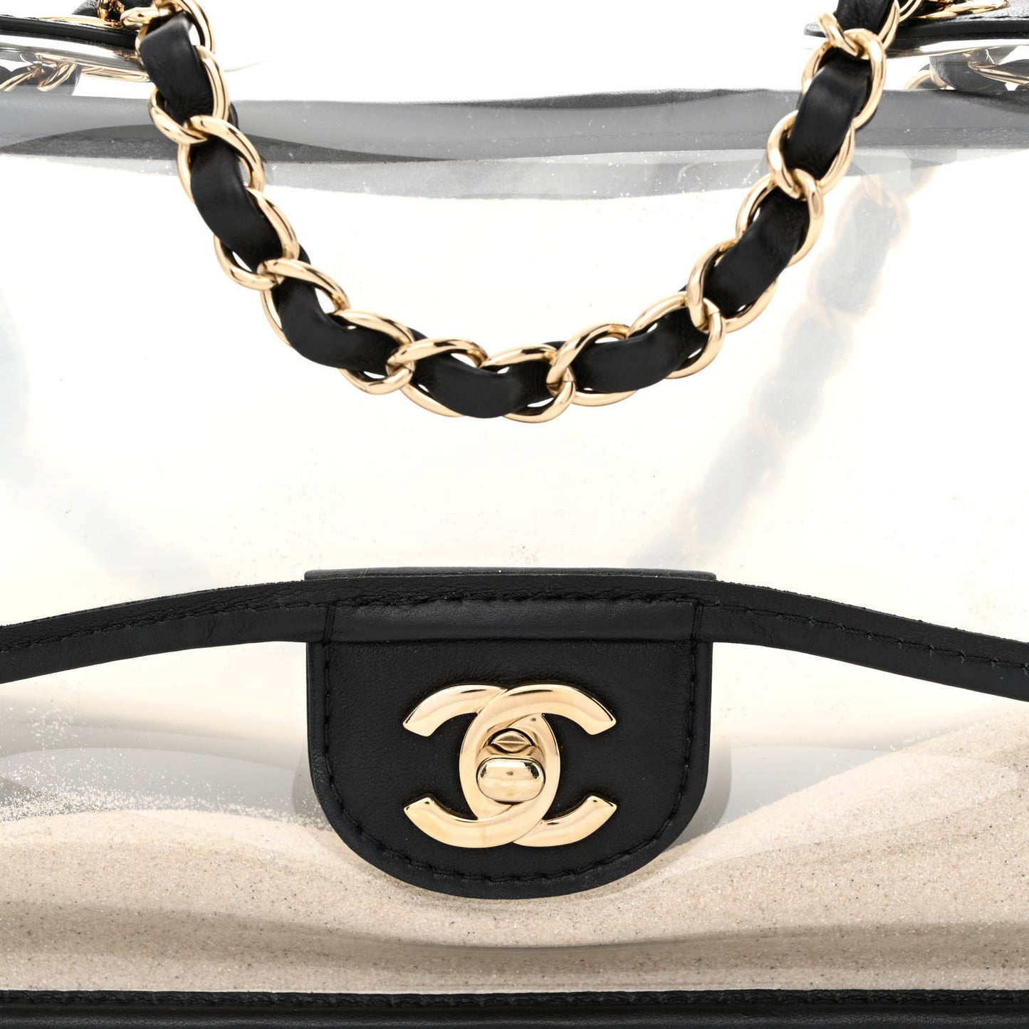 Lambskin PVC Sand By The Sea Flap With Pearl Strap Black