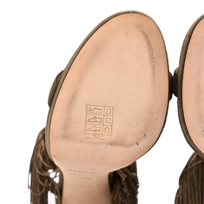Jimmy Choo Suede Fringe Farrah 120 Sandals 39 Olive 7 of 15