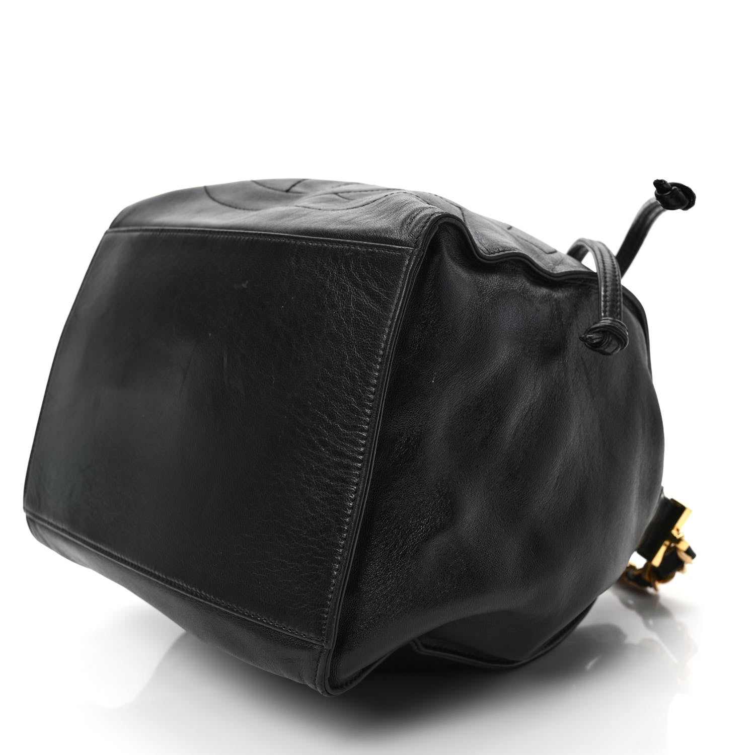 Chanel Lambskin CC Stitched Drawstring Bucket Bag Dark Brown 10 of 12