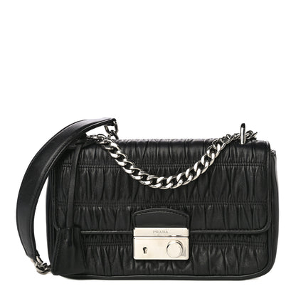 Prada Nappa Gaufre Small Sound Chain Flap Shoulder Bag Black 1 of 14