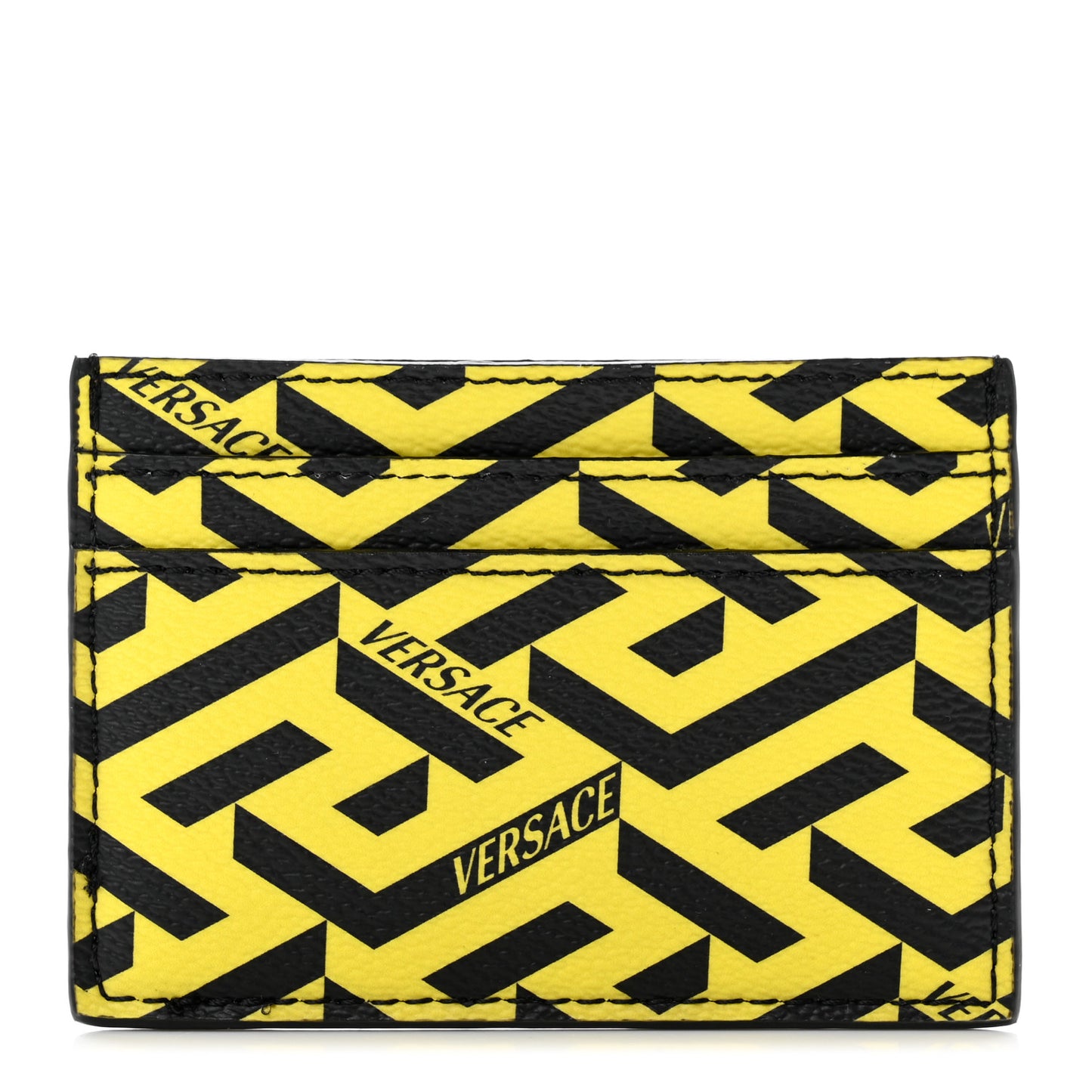 Coated Canvas La Greca Card Holder Yellow Black