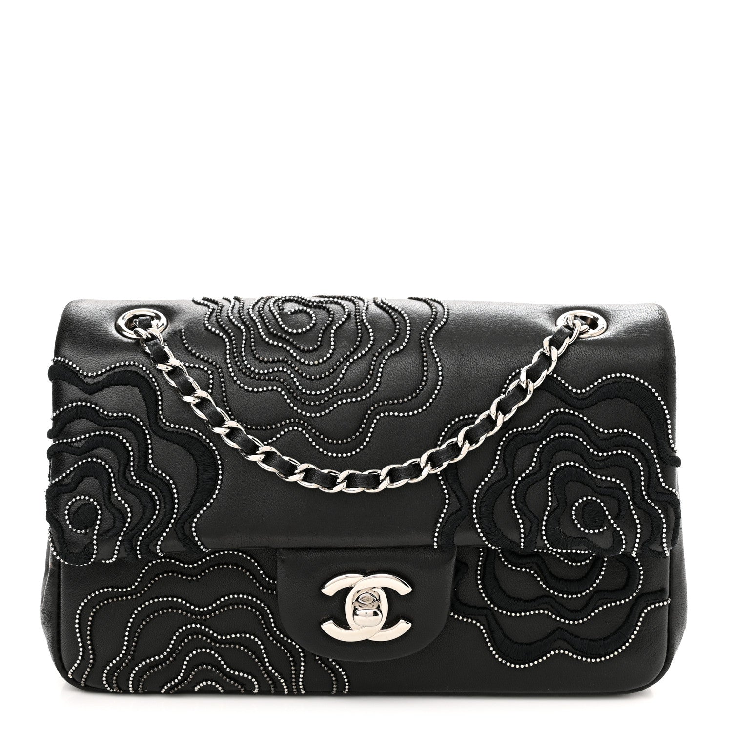 Chanel Lambskin Embroidered Camellia Follies Flap Black 1 of 10