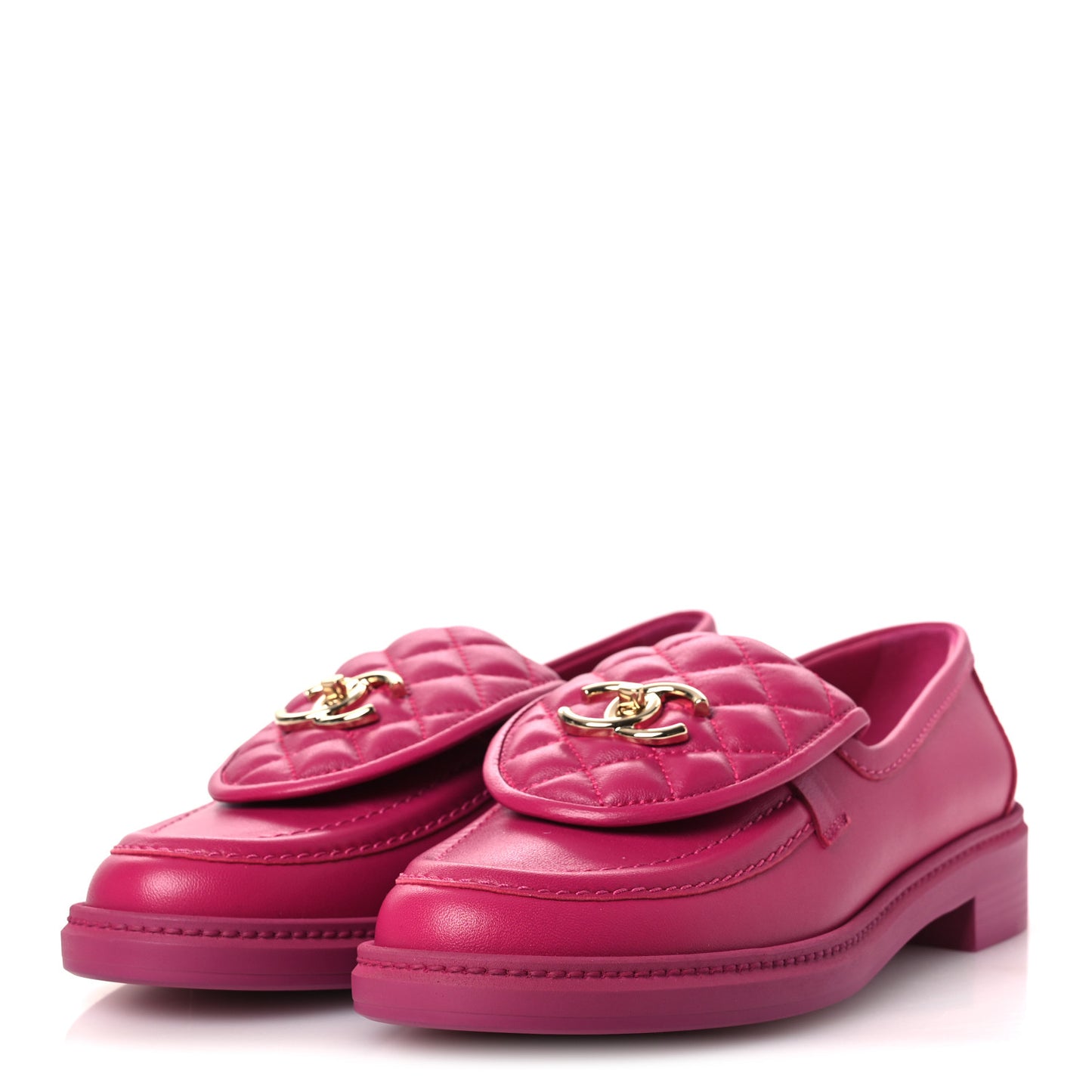 Lambskin Quilted CC Turnlock Loafers 39 Fuchsia