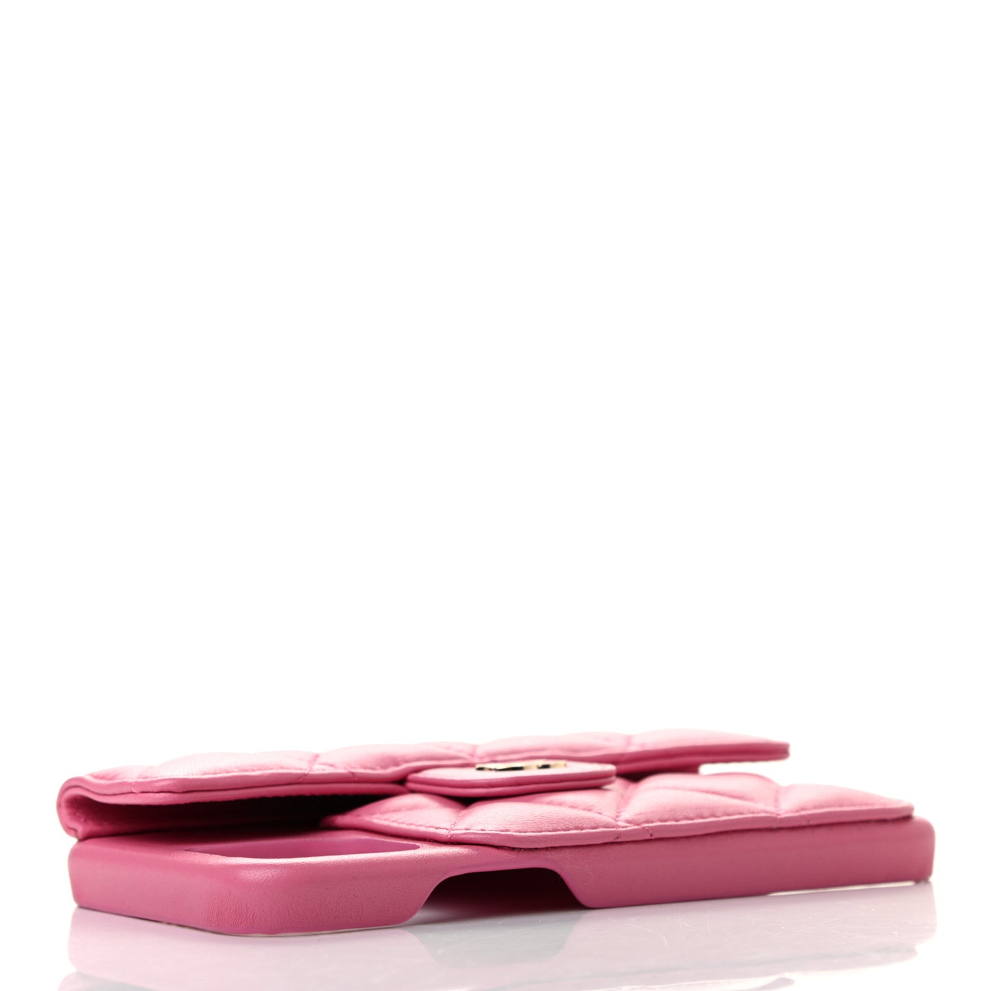 Lambskin Quilted Pearl Crush iPhone XII Pro Holder With Chain Pink