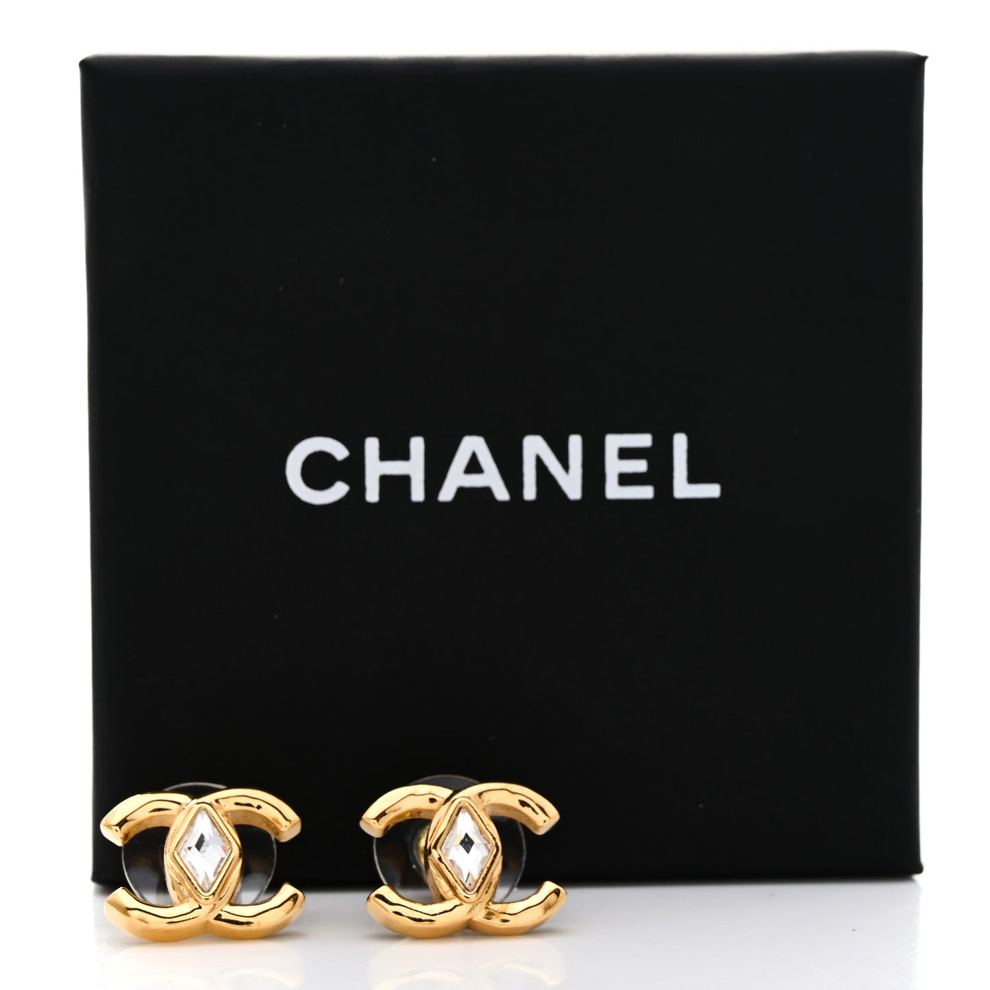 Metal Crystal CC Marquise Earrings Gold